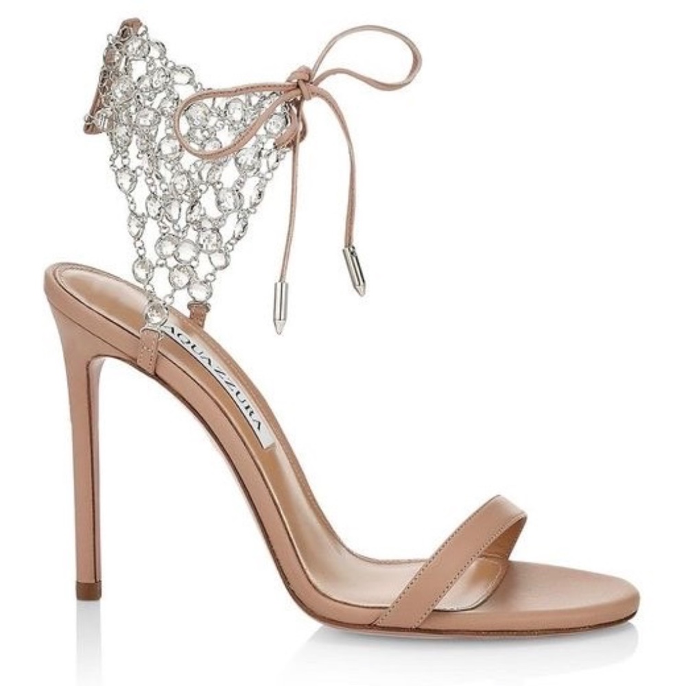 Aquazzura Crystal Web Leather Ankle-Tie Leather Stiletto Sandal - Picture 6 of 11